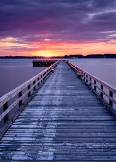 Board Walk Prints: Sunset over pier at Fort Foster, Kittery Point, Maine, USA