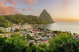 Retreat Prints: Sunset Piton Mountain Views Soufriere, Saint Lucia