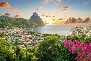 Retreat Prints: Sunset Piton Mountain Views Soufriere, Saint Lucia