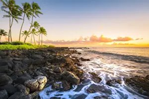 Natural Park Prints: Sunset in Poipu beach park, Kauai island, Hawaii, USA