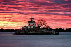 Providence River Prints: Sunset over Pomham Rocks Lighthouse on the Providence River, Riverside, Rhode Island, USA