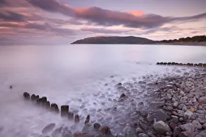 Sunset over Porlock Beach, Exmoor National Park, Somerset, England. Autumn