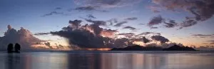 Sunset over Praslin island seen from La Digue, Seychelles