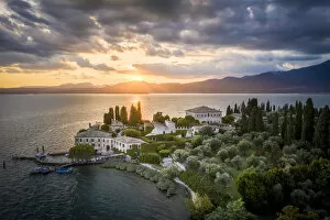 Northern Italy Collection: The sunset at Punta San Vigilio, an historic Pope residence on the eastern side of Garda