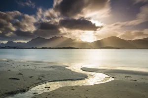 Images Dated 13th September 2013: Sunset over Ramberg Beach, Lofoten Islands, Norway