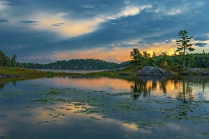 Kenora Prints: Sunset reflection on Middle Lake, Kenora, Ontario, Canada