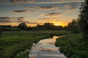 Skies Prints: Sunset Reflections, Marston Marsh, Norwich, Norfolk, England