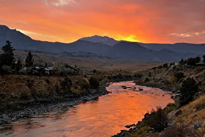 Riverbeds Prints: Sunset reflections in the Yellowstone River, Gardiner, Montana, USA