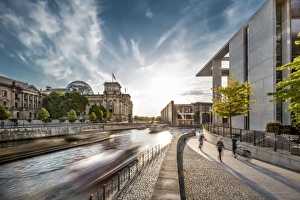 Sunset at Reichstag and River Spree, Berlin, Germany