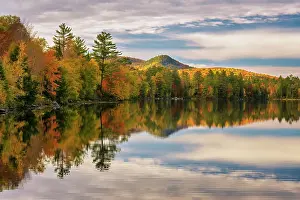 Fall Colors Prints: Sunset over Ricker Pond in autumn, Groton State Forest, Vermont, USA