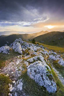Calascio Prints: Sunset at Rocca Calascio with a view of Gran Sasso, Calascio, L Aquila, Abruzzo