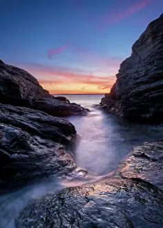 Rhode Island Prints: Sunset on the rocks at Beavertail State Park, Jamestown, Rhode Island, USA