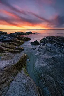 Rhode Island Prints: Sunset on the rocks at Beavertail State Park, Jamestown, Rhode Island, USA