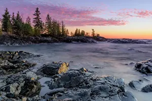 Rugged Shoreline Prints: Sunset along the rugged coast of Lake Superior, Ontario, Canada