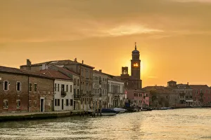 Color Prints: Sunset Behind San Pietro Martire Church Tower, Murano, Venice Lagoon, Italy