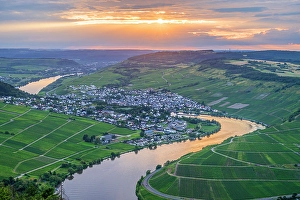 River Mosel Prints: Sunset seen from five-lake-viewpoint near Mehring, Mosel, Rhineland-Palatinate, Germany