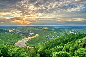 River Mosel Prints: Sunset seen from five-lake-viewpoint near Mehring, Mosel, Rhineland-Palatinate, Germany