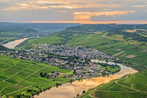 River Mosel Prints: Sunset seen from five-lake-viewpoint near Mehring, Mosel, Rhineland-Palatinate, Germany