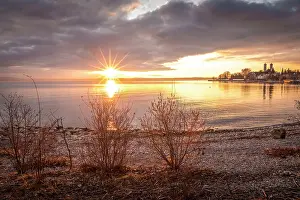 Schwaben Prints: Sunset on the shore of Lake Constance from Friedrichshafen with the Castle Church