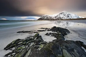 Lofoten Prints: Sunset at Skagsanden beach, Flakstadoya, Nordland, Lofoten, Norway