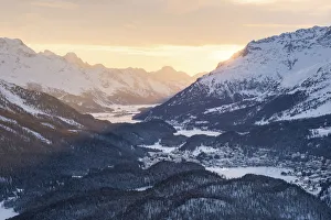 The sunset on St. Moritz from Muottas Muragl, St. Moritz, Canton of Graubunden, Engadin