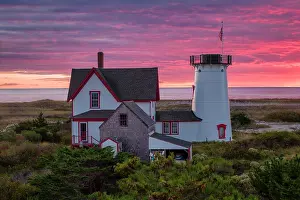 Cape Cod Prints: Sunset over Stage Harbor Lighthouse, Cape Cod, Chatham, Massachusetts, USA