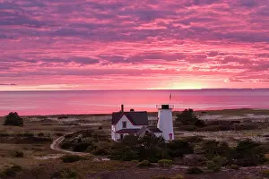 Chatham Prints: Sunset over Stage Harbor Lighthouse, Cape Cod, Chatham, Massachusetts, USA
