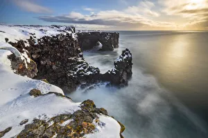 Snaefellsnes Prints: Sunset at Svortuloft cliffs, Hellisandur, Snaefellsnes peninsula, Iceland