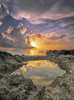 Cayman Prints: Sunset and tidal pool reflections along the ironshore of Grand Cayman