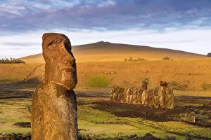 World Wonders Collection: Sunset at Tongariki, Easter Island, Chile
