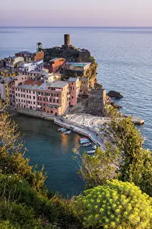 Sunset over Vernazza, wonderful town in the Cinque Terre National Park, Italy