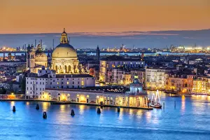 Venezia Prints: Sunset view over Basilica of Santa Maria della Salute and Grand Canal, Venice, Veneto
