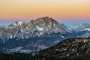 Sunset view over Cristallo mountain in the Dolomites, Veneto, Italy