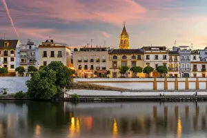Trendy Prints: Sunset view of Triana neighbourhood and Guadalquivir river, Seville, Andalusia, Spain