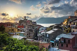 La Spezia Prints: Sunset over the village of Vernazza