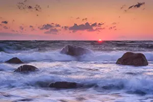 Cape Cod Prints: Sunset and waves at Little Island in West Falmouth, Massachusetts, USA