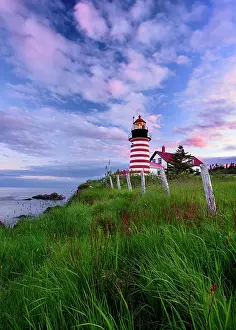 Lubec Prints: Sunset at West Quoddy Head Lighthosue, Lubec, Maine, USA