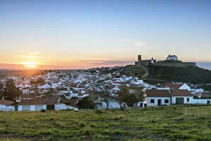 Sunset at the white washed village of Arraiolos with the 13th century medieval castle