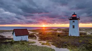 Backlight Prints: Sunset at Wood End Lighthouse on Cape Cod, Provincetown, Massachusetts, USA