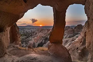 Kapadokya Prints: Sunsetscape from tuff cave between the hills of Red valley
