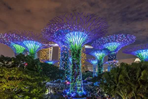 The Supertree Grove light show at Gardens by the Bay nature park, Singapore