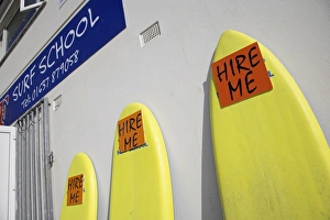 Humour Prints: Surf boards for hire on Great Western Beach in Newquay