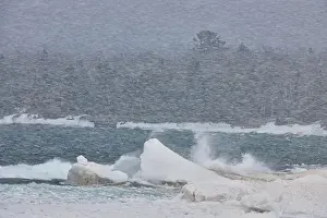 Windy Prints: Surf, ice and snow in Au Train Bay along the south coast of Lake Superior
