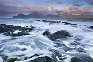 Eysturoy Prints: Surging waves break over the rocky shores at Gjogv on the island of Eysturoy