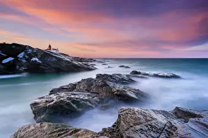 Beacon Prints: Surnise from Beavertail Lighthouse on Narragansertt Bay, Jamestown, Rhode Island, USA