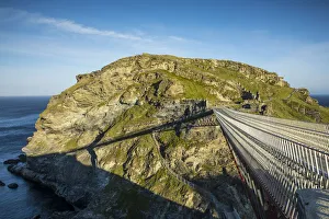 Suspension Bridge Prints: Suspension bridge to Tintagel castle, Tintagel, Cornwall, England, UK