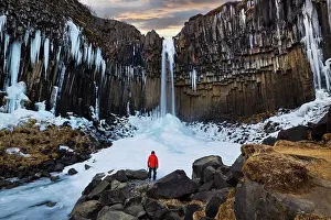 Svartifoss waterfall at sunset, Skaftafell National Park, Hornafjor√∞ur, Austurland, Iceland(MR)