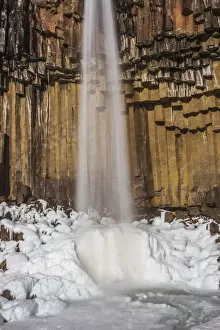 Images Dated 31st March 2017: Svartifoss waterfall in winter, Skaftafell national park, East Iceland, Iceland