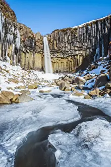 Svartifoss waterfall in winter, Skaftafell national park, East Iceland, Iceland