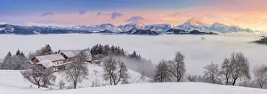 Fogs Prints: Sveti Tomaz at sunrise in winter Europe, Slovenia, Sveti Tomaz